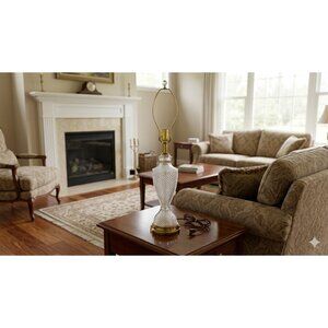 VTG Clear Glass Brass Table Lamp Traditional Diamond Pattern Bedroom Living Room